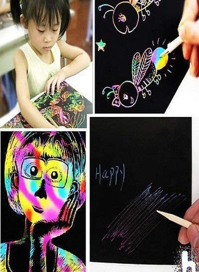 SpiderJuice 1 Book (10 Pages) Creative Unique Rainbow Magic Colorful Mandala Art Drawing Scribble Fun Activity Black Scratch Paper Note Book for Kids Adults Birthday Return Gifts Restaurant Hotel Cafe Memo Menu Pad with Bamboo Stick - Image 5